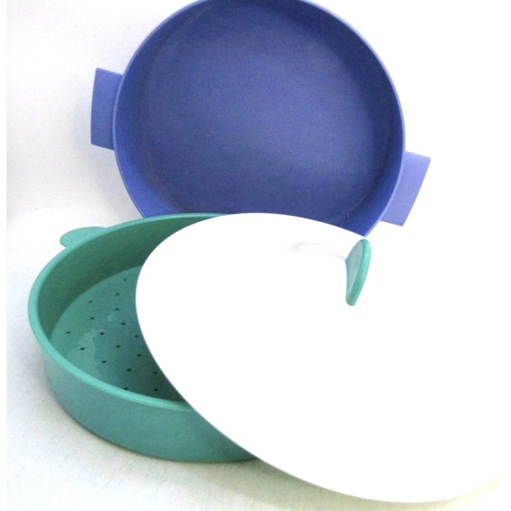 Tupperware 3 Tier Microwave Steamer Colander Set White Teal White 3-Piece Bowl